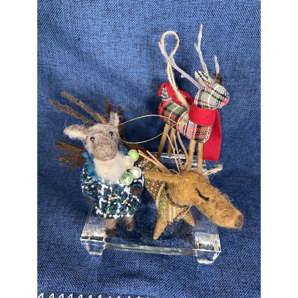 Pottery Barn Plaid Reindeer & Felt Animal Christmas Ornaments Lot of 3 Pre-Owned - Picture 5 of 17